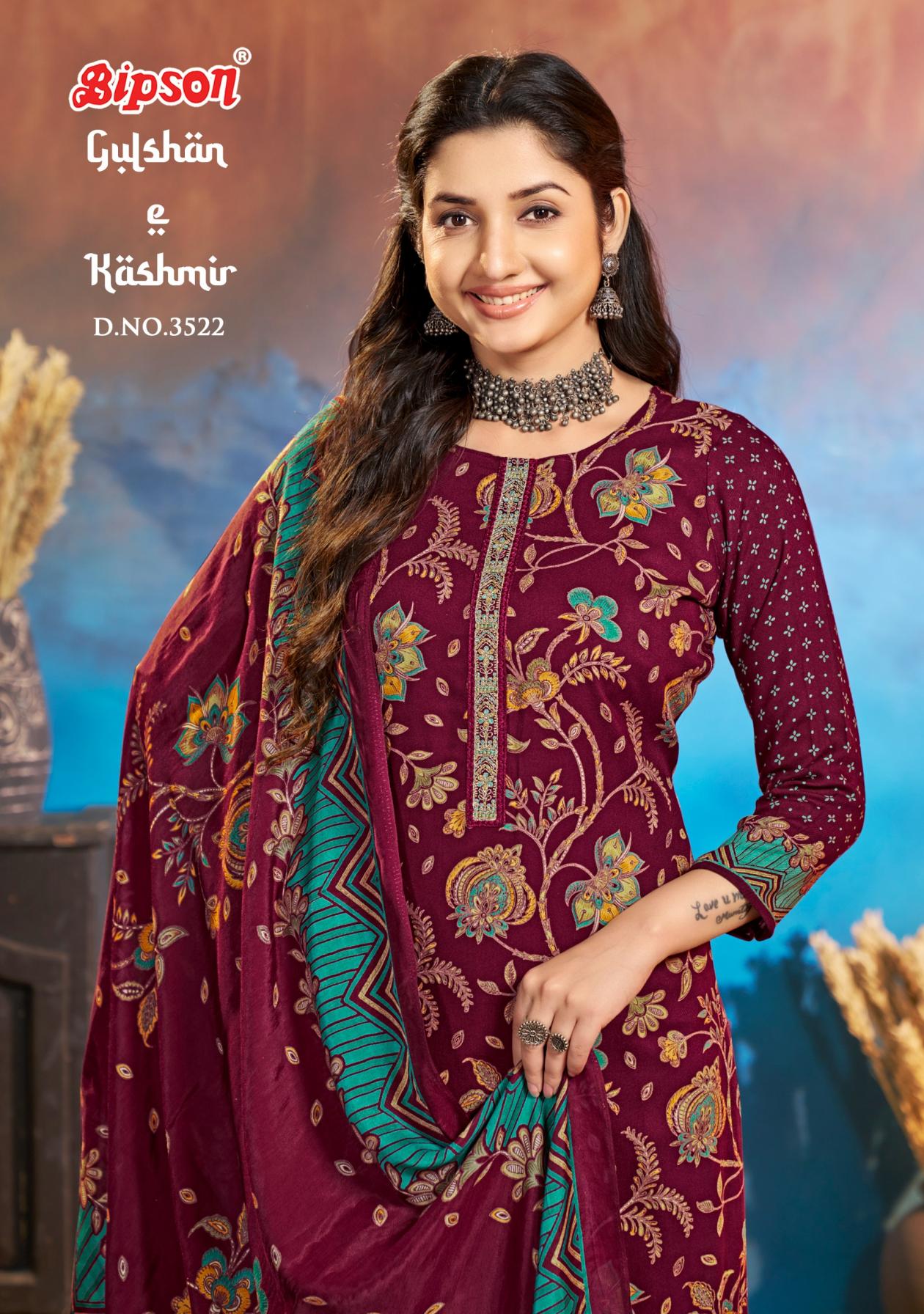 gulshan e kashmir 3522 by bipson prints viscose pashmina suit for womens 