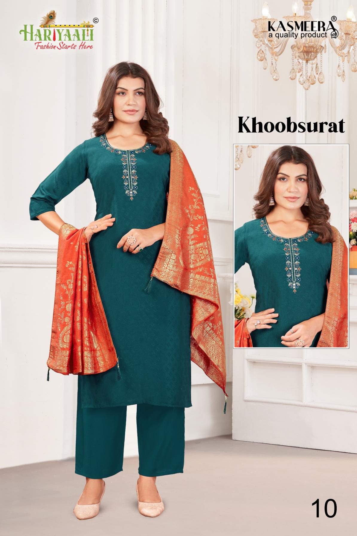 hariyaali khoobsurat readymade fancy vertican dobi combo 3pcs dress