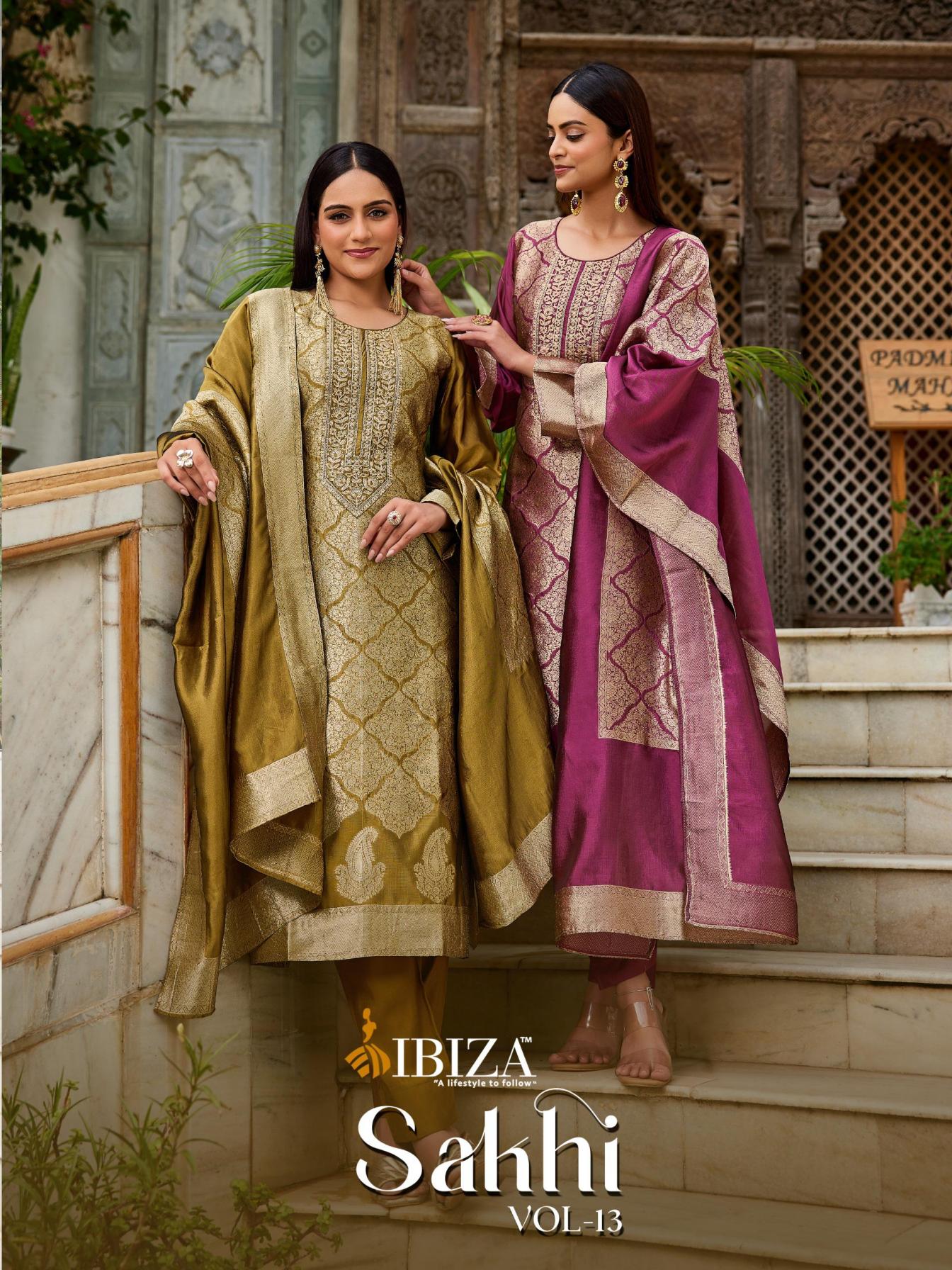 ibiza launch sakhi vol 13 banglory silk jacquard pretty 3pcs dress