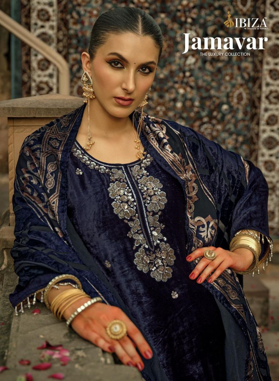 jamavar by ibiza winter special viscose velvet 3pcs dress