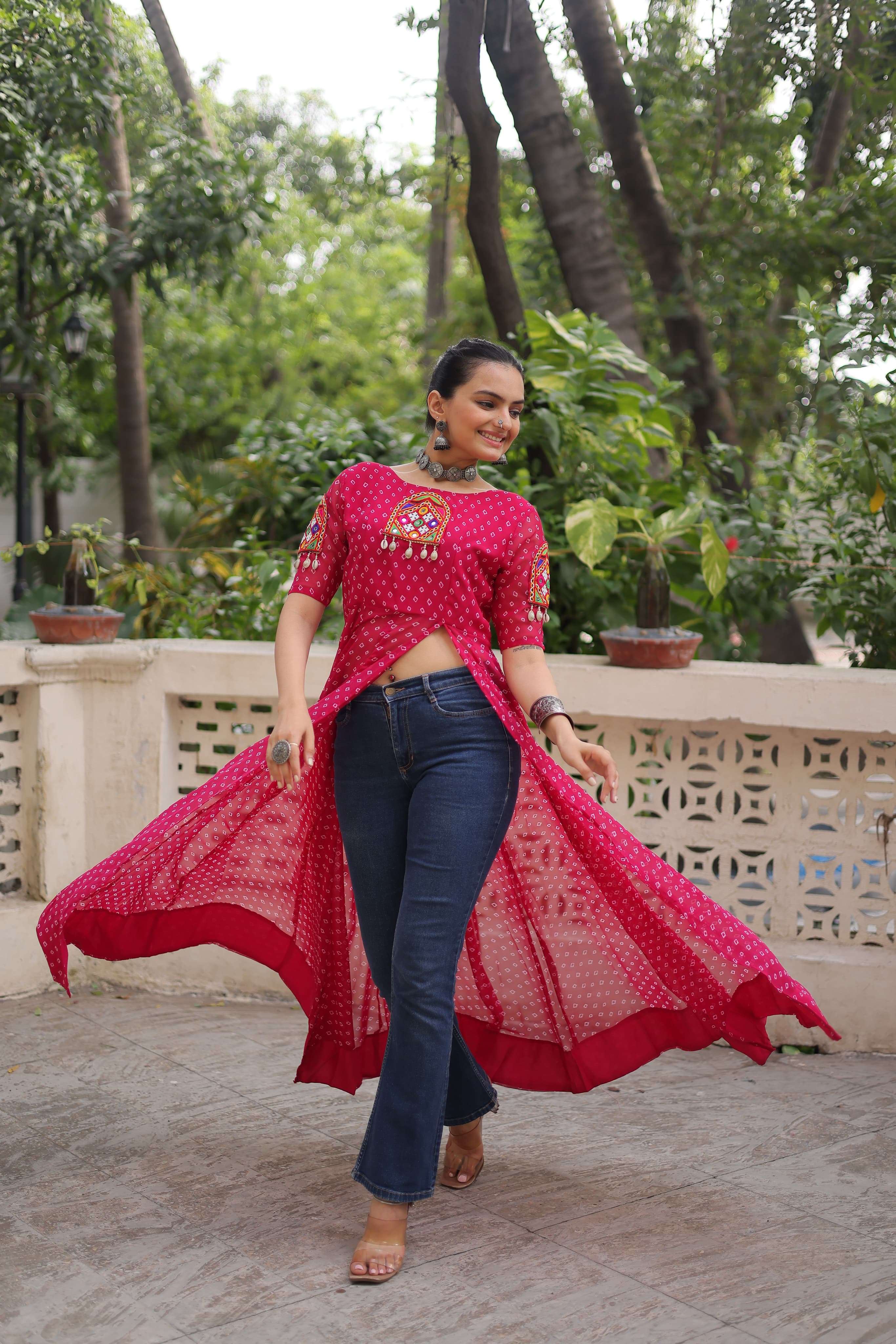 ka 1193 premium bandhani print navratri readymade long kurti