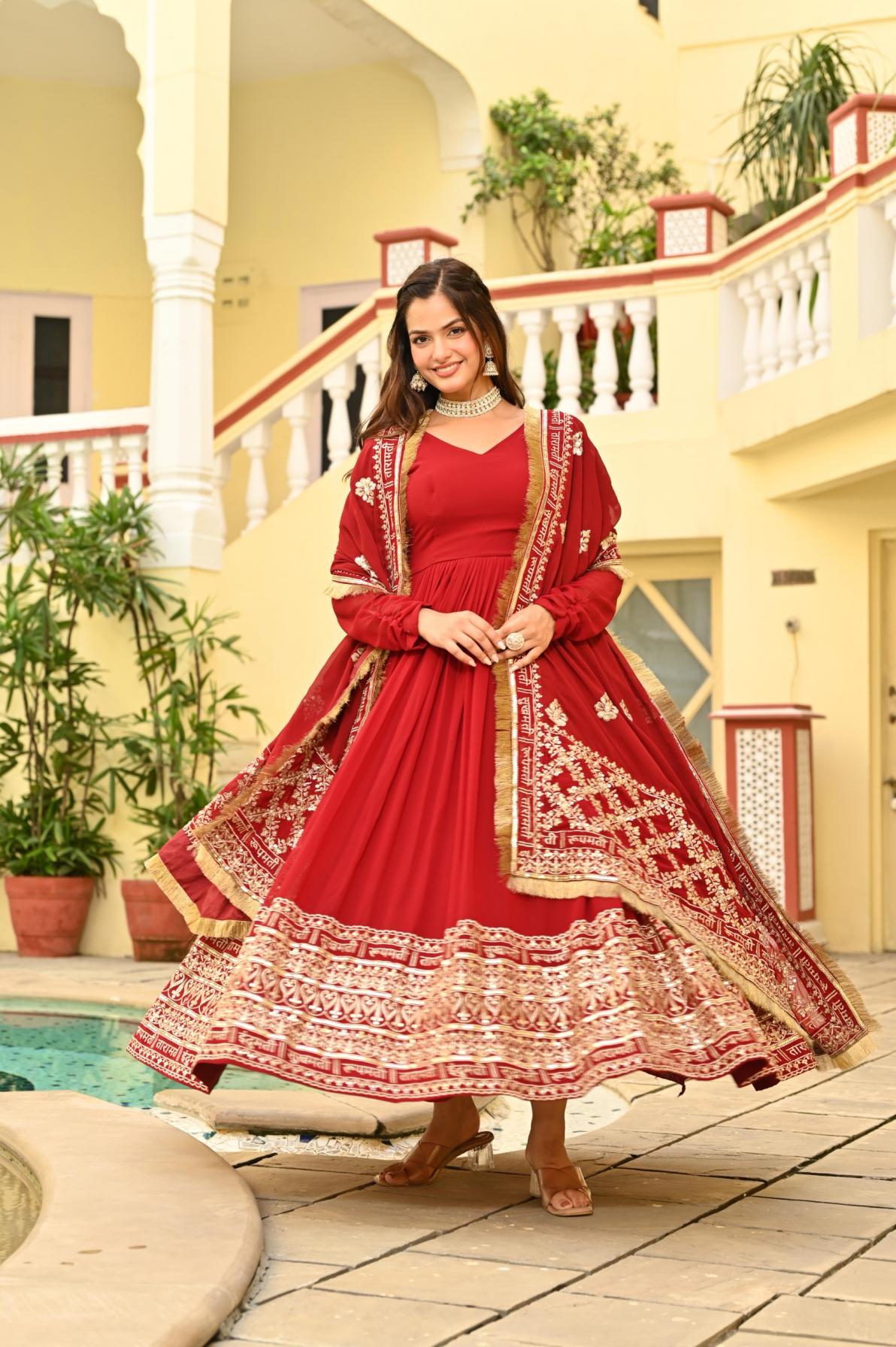 ka 1207 attractive look readymade faux blooming gown with dupatta 