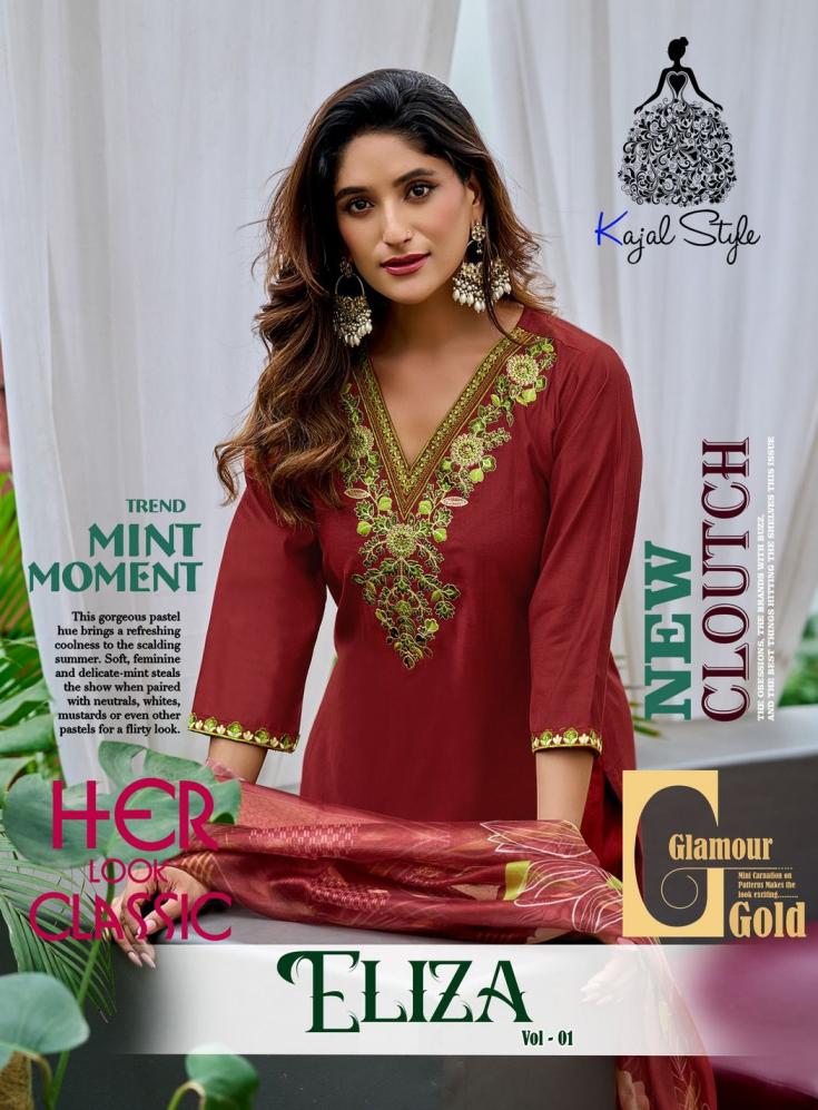 kajal style eliza vol 1 vertican fully stitch unique big size 3pcs dress