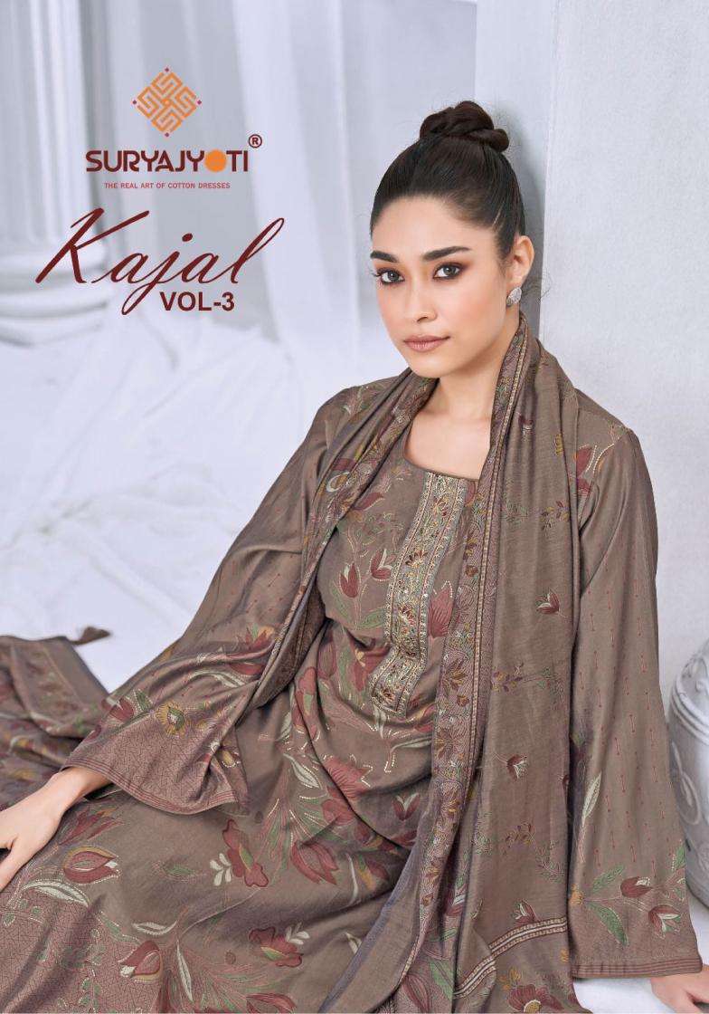 kajal vol 3 by suryajyoti pretty look modal discharge print 3pcs dress