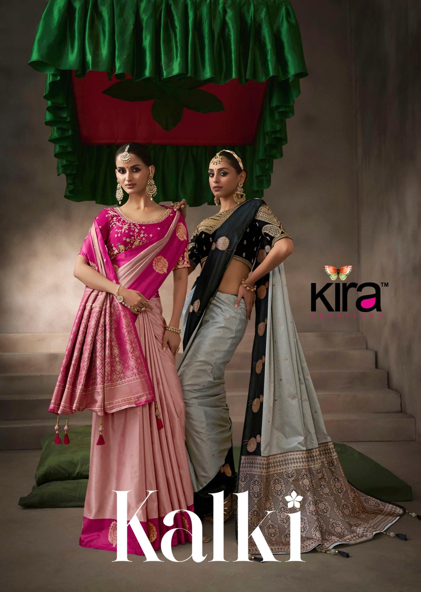 kalki by kira creation satin silk 7701- 7710 exclusive designer sarees for every occasion