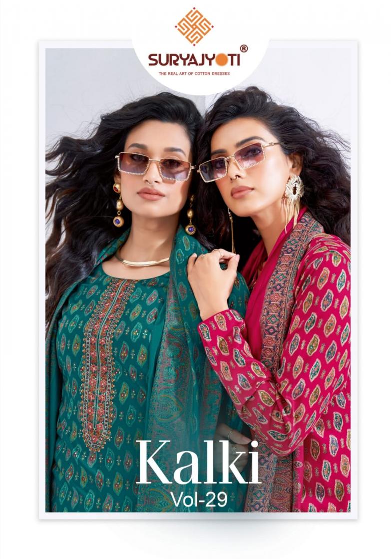 kalki vol 29 by suryajyoti jam satin pretty look dress materials 