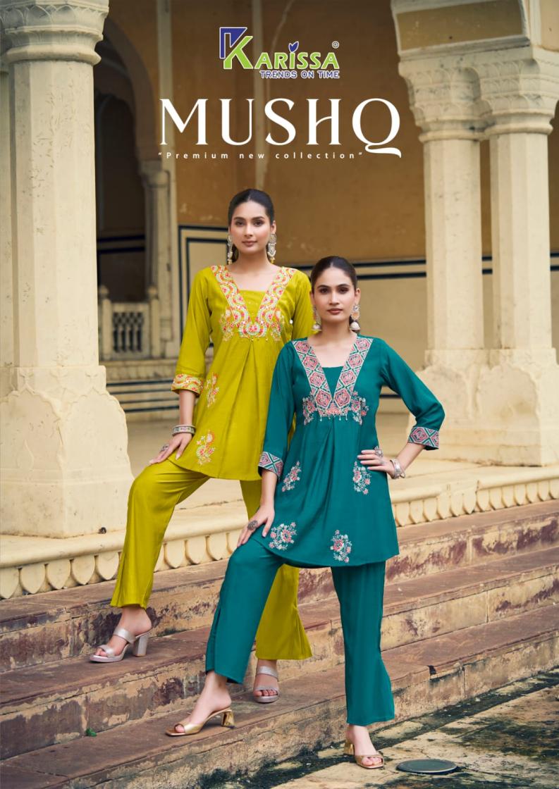 karissa mushq viscose roman readymade fashionable co-ord sets 