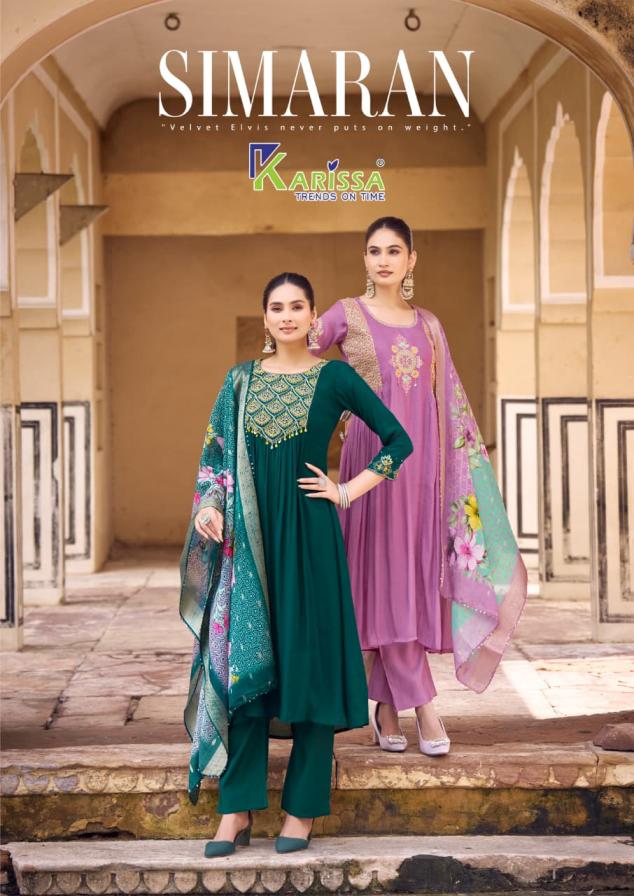 karissa simaran attractive viscose mul chanderi fully stitch 3pcs dress