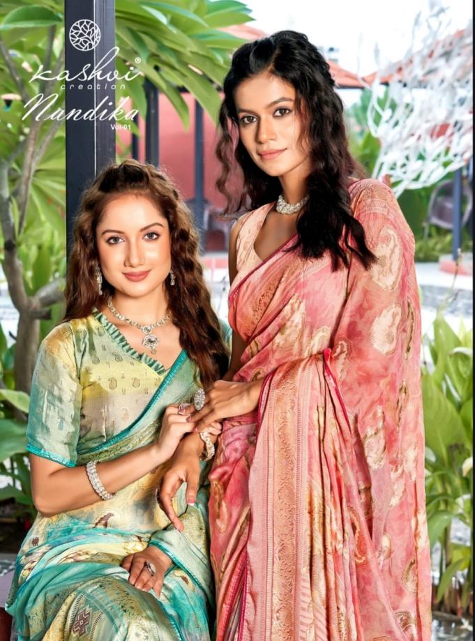 kashvi creation nandika dull moss brasso gorgeous look sarees