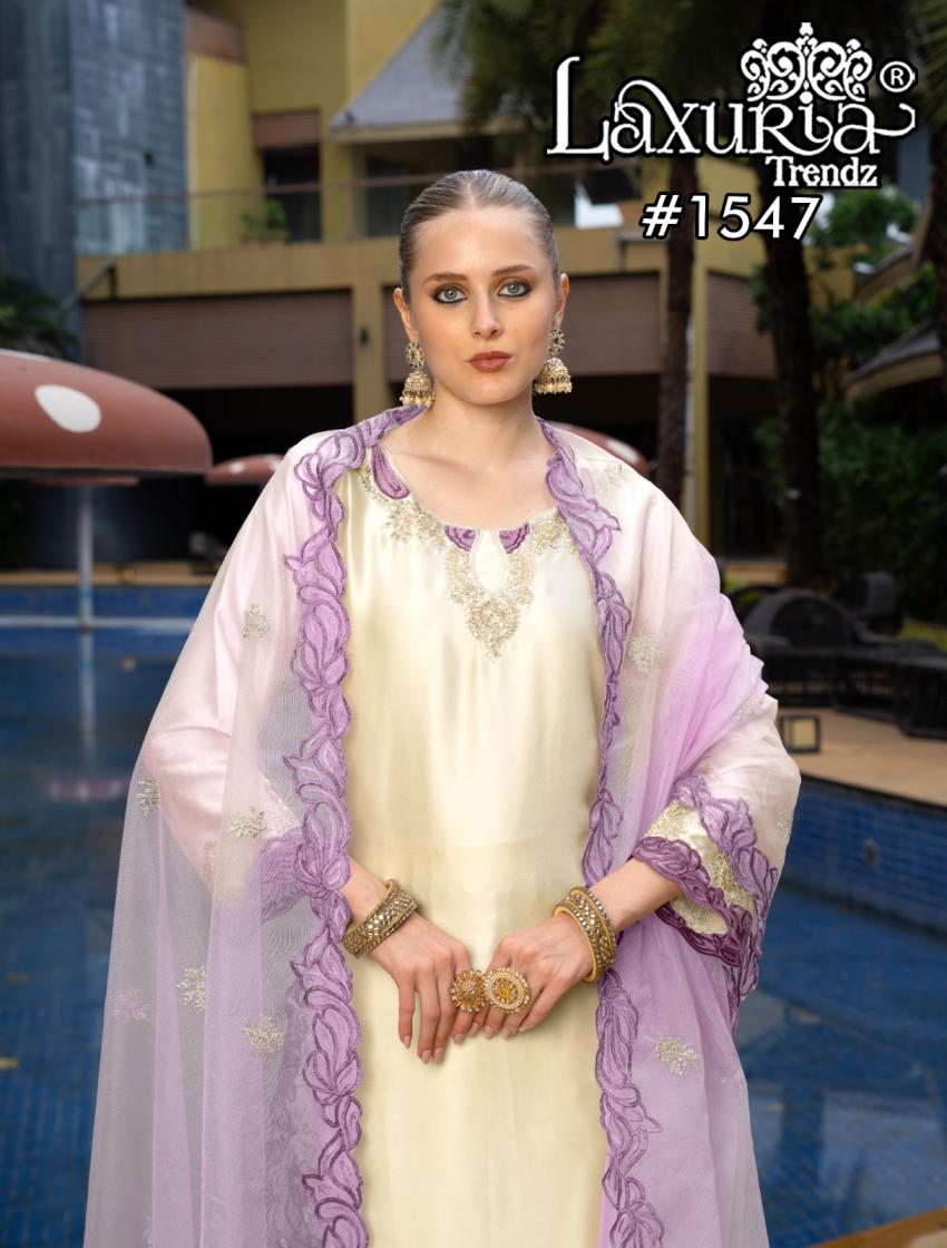 laxuria trendz 1547 satin fully stitch modern pakistani 3pcs dress