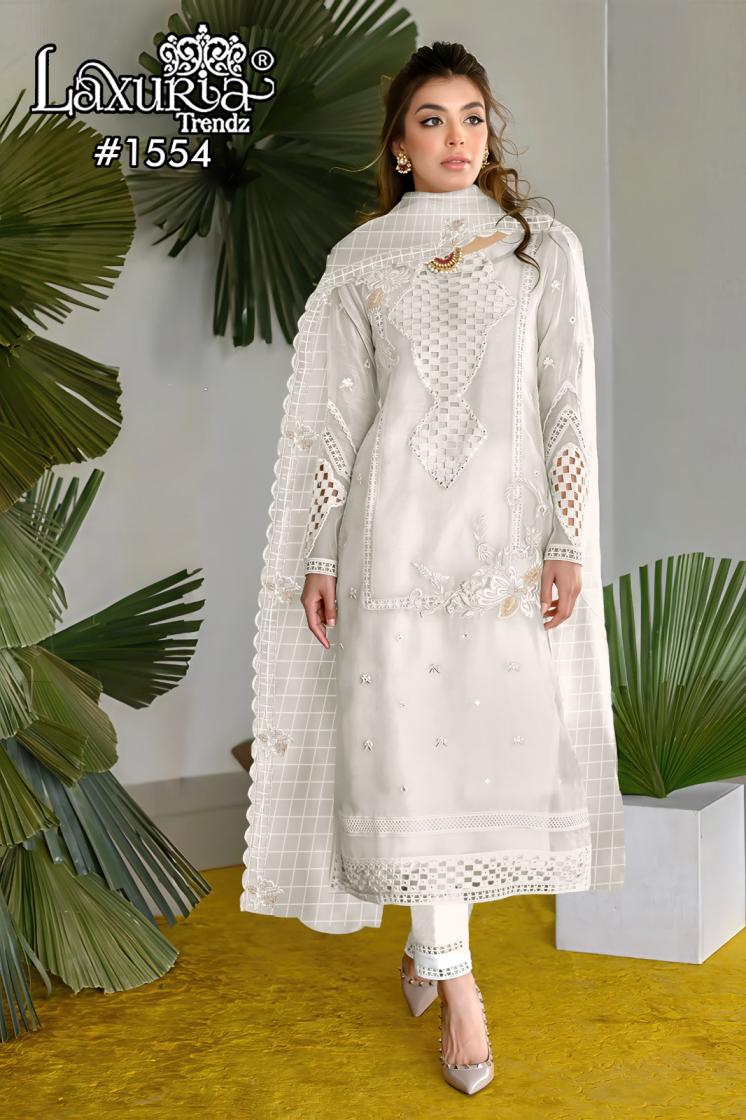laxuria trendz 1554 fully stitch pakistani vichitra simmer 3pcs dress