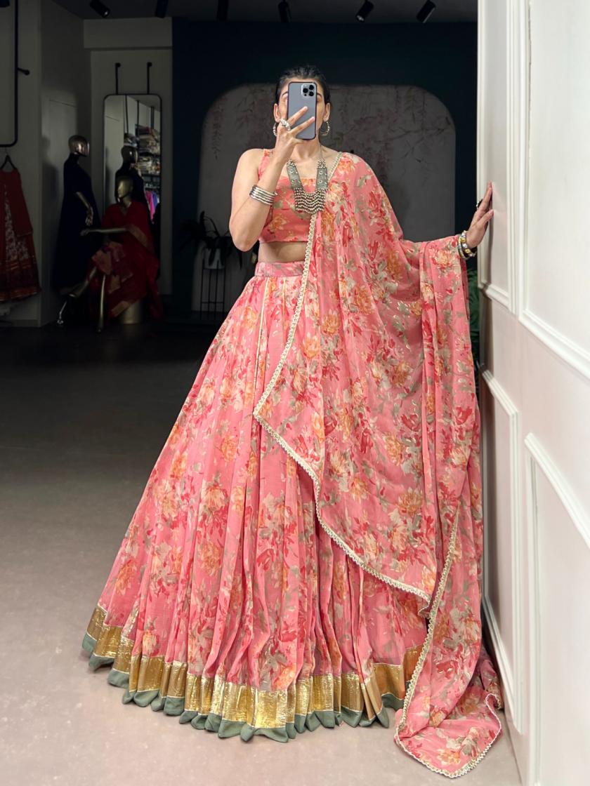 lnb1672 chiffon floral print fully stitch navratri lehenga choli 