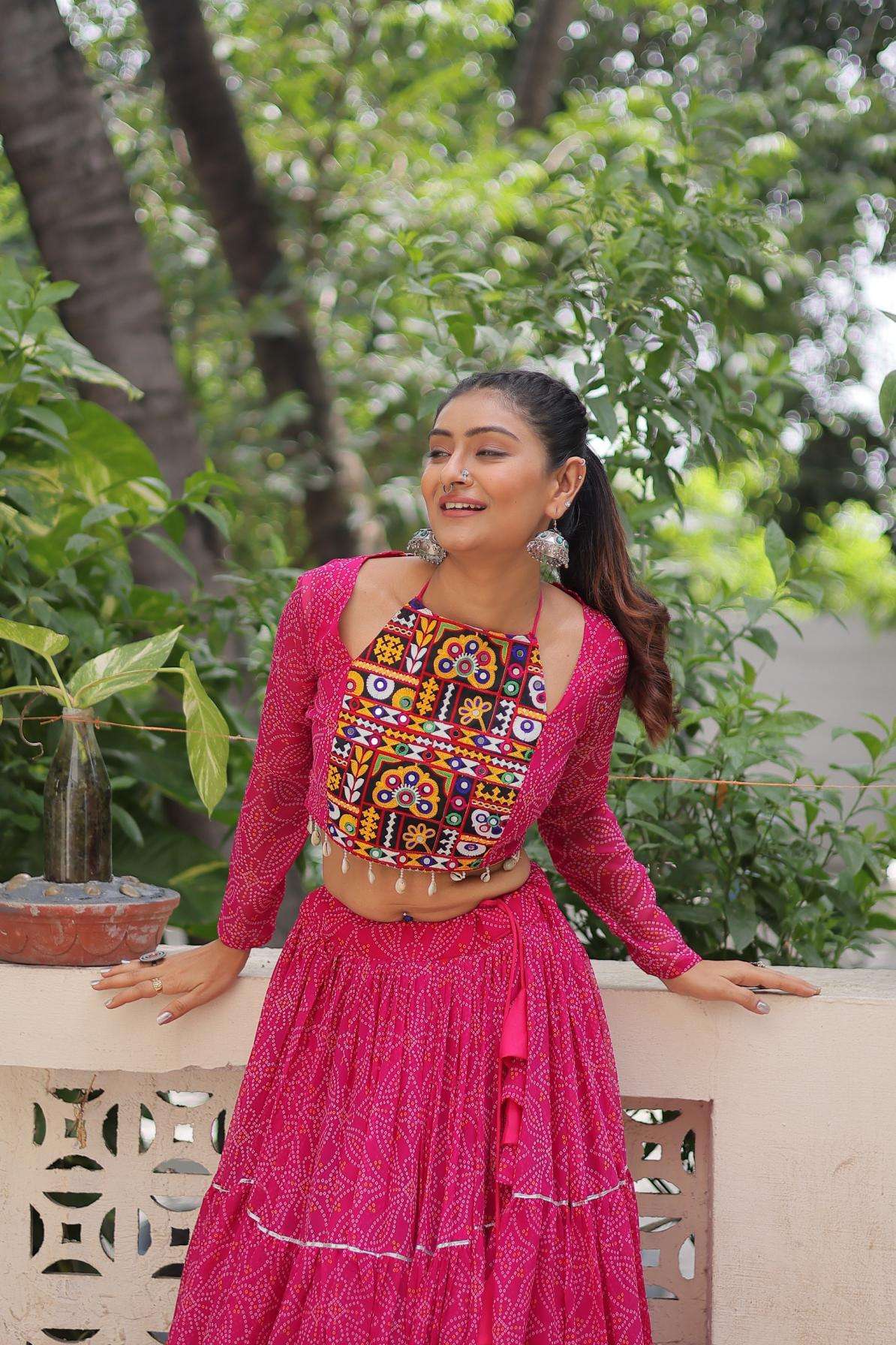 lw 7134 faux georgette readymade bandhej navratri lehenga with top for occasion 