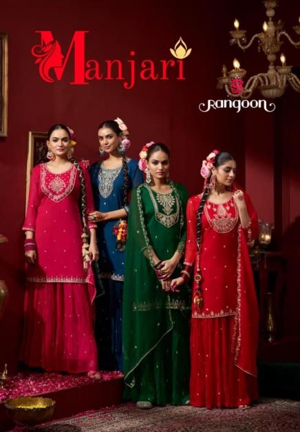 manjari rangoon chiffon fully stitch stylish plazzo kurti with dupatta 