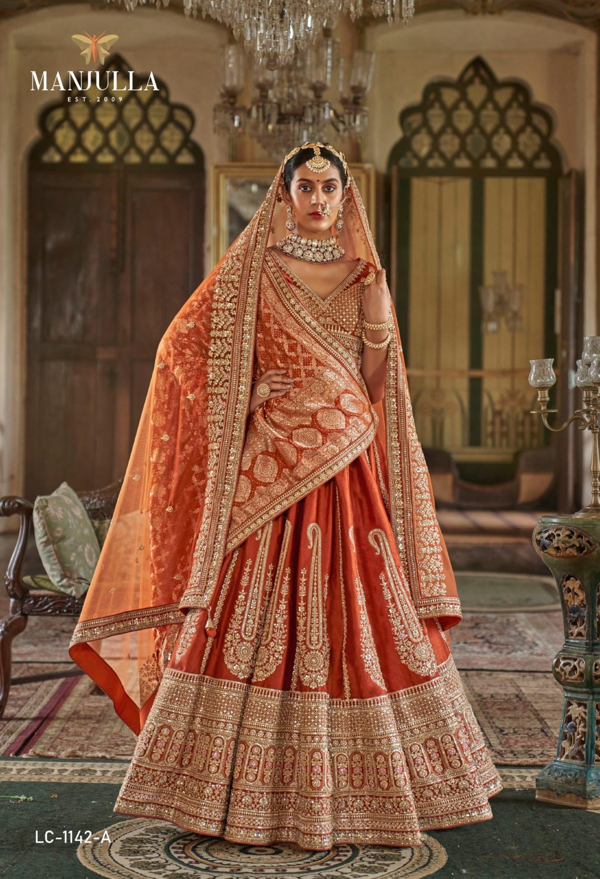 manjulla fashion dulhan vol 1 bridal tone silk stitch lehenga unstitch choli online 