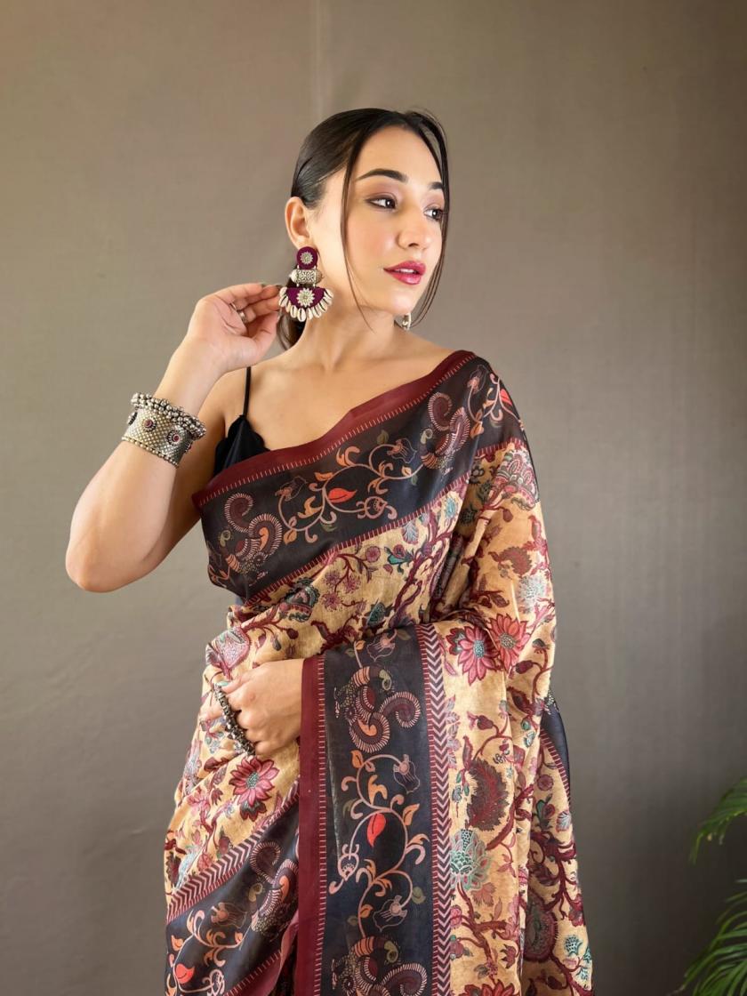 mayuri stylish kalamkari prints cotton weaves saree supplier  