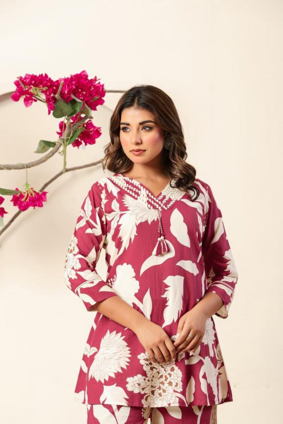 modern cotton fully stitch amazing print co-ord set for girls 