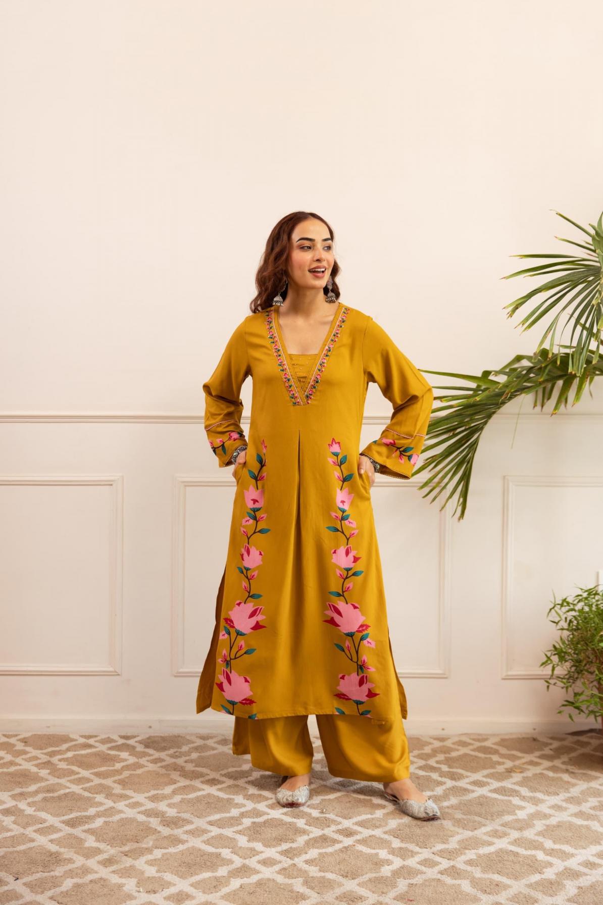 modern german rayon daily wear readymade combo set kurti with plazzo 