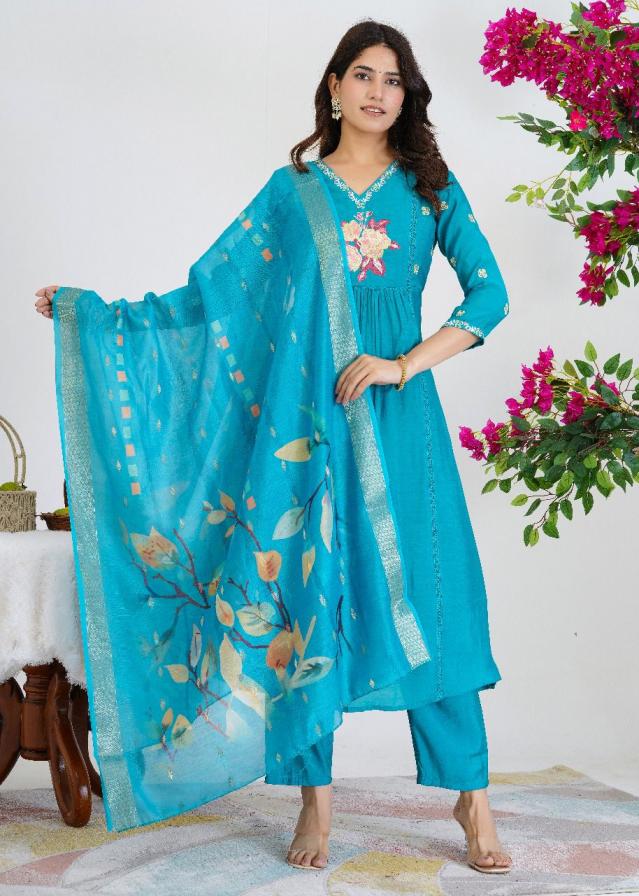 modern pretty look full stitch mul chanderi combo suits  