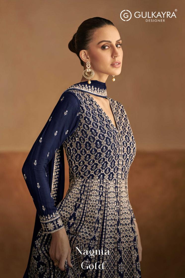 nagma gold by gulkayra designer chinon readymade party wear gown with dupatta 