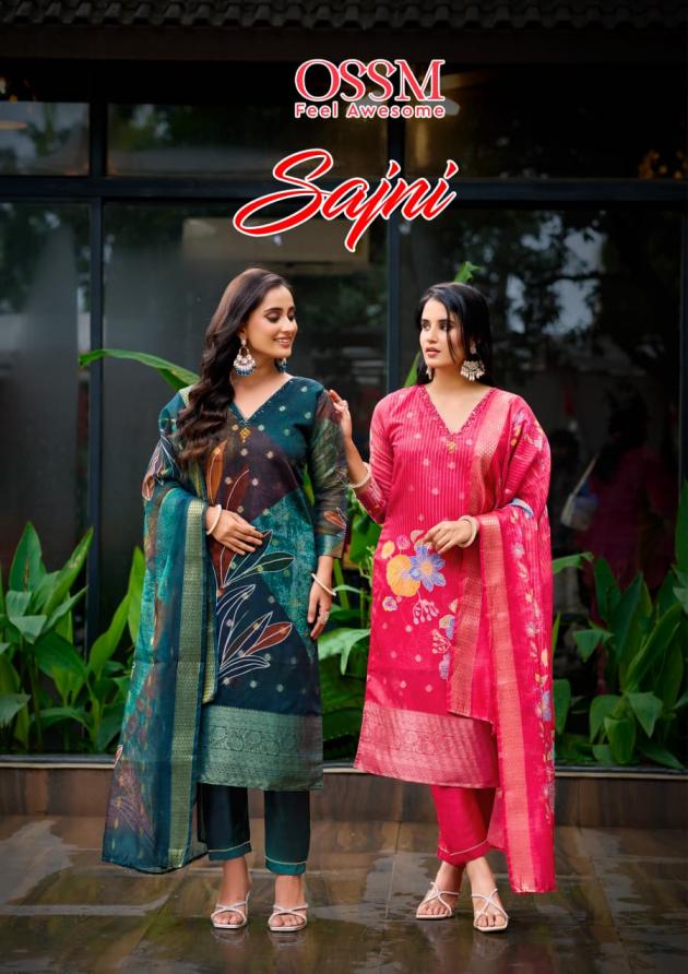 ossm sajni hit design fully stitch silk jacquard 3pcs dress