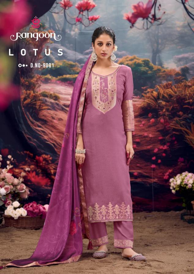 rangoon lotus muslin jacquard fully stitch classic 3pcs dress