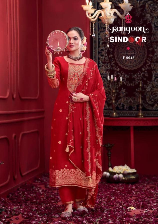 rangoon sindoor fully stitch dola russian jacquard suit for womens 