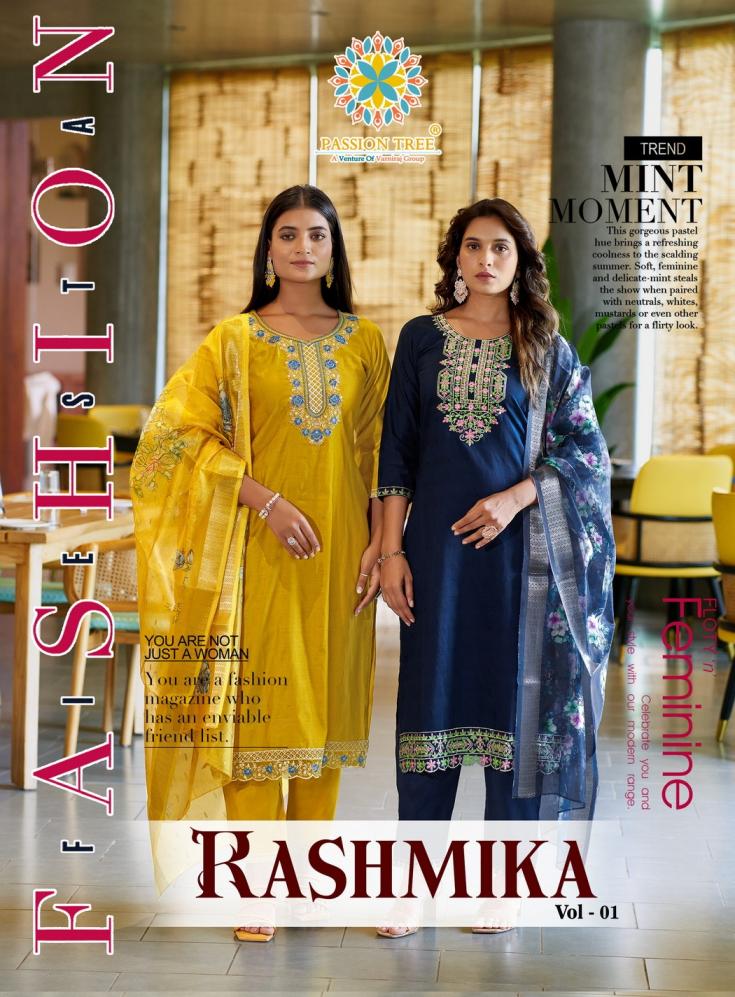 rashmika vol 1 by passion tree jacquard viscose silk readymade big size stylish suits 