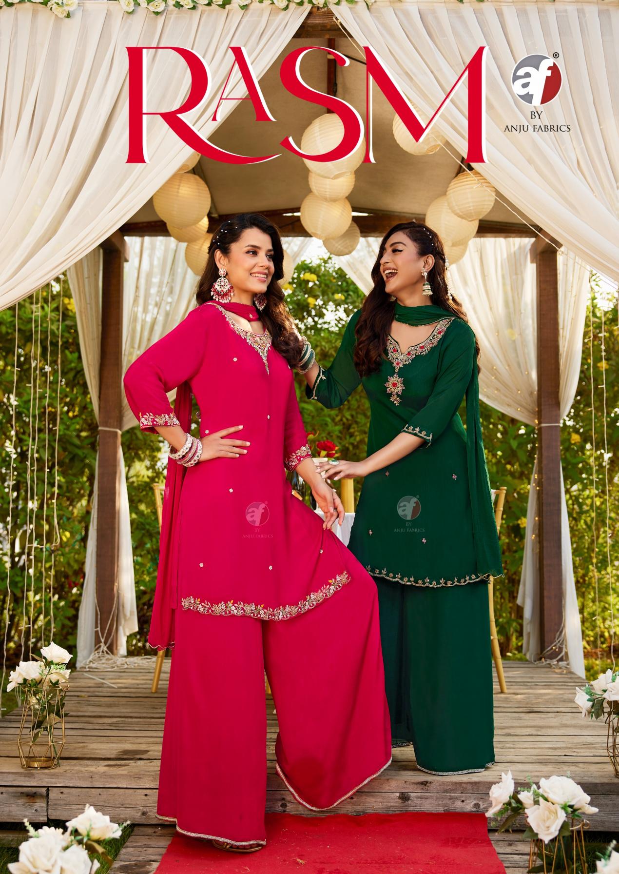 rasm vol 7 by anju fab chinon chiffon fullstitch Kurti with plazo and dupatta