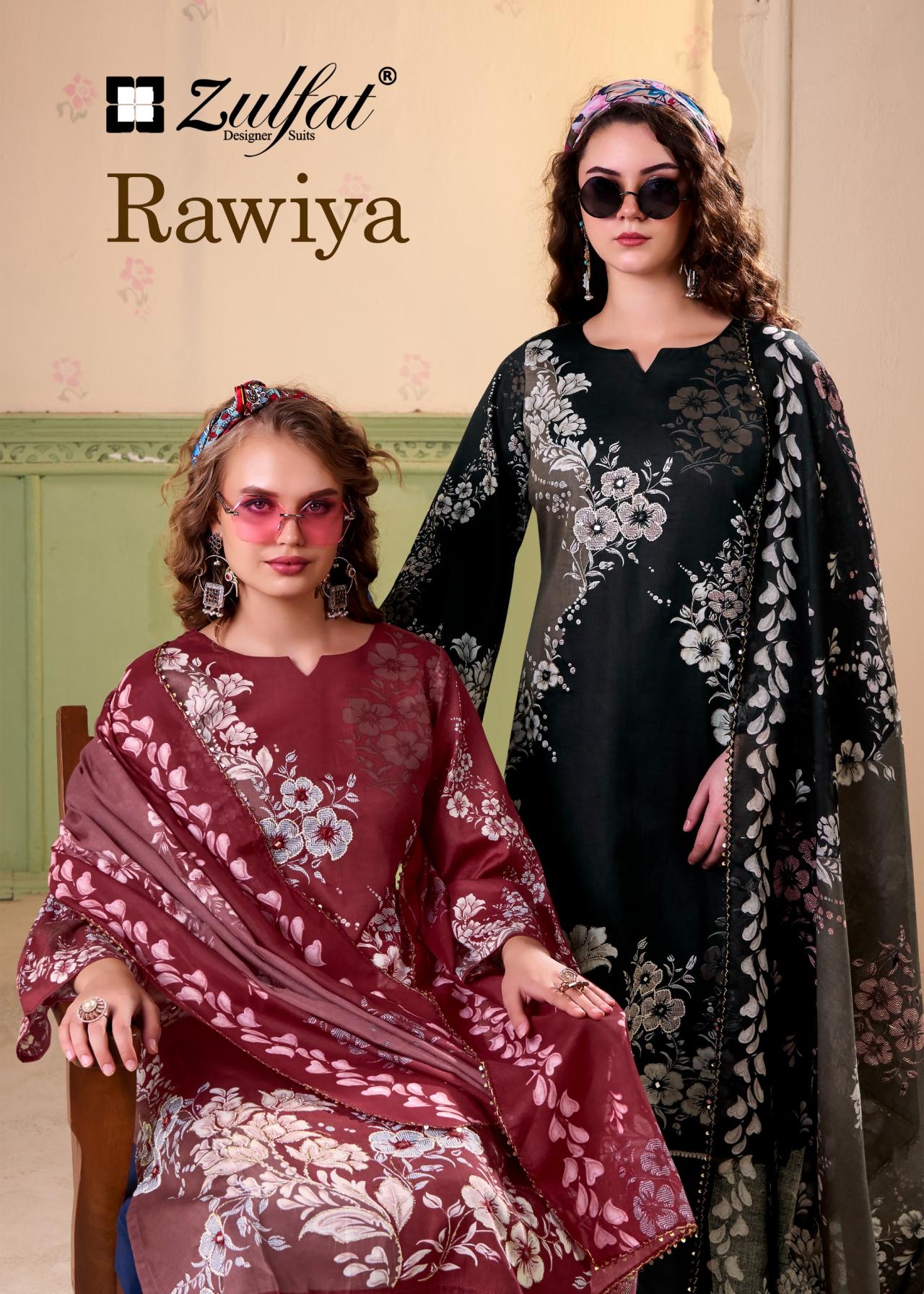 rawiya by zulfat designer jam satin pakistani full stitch plus size suit for womens 