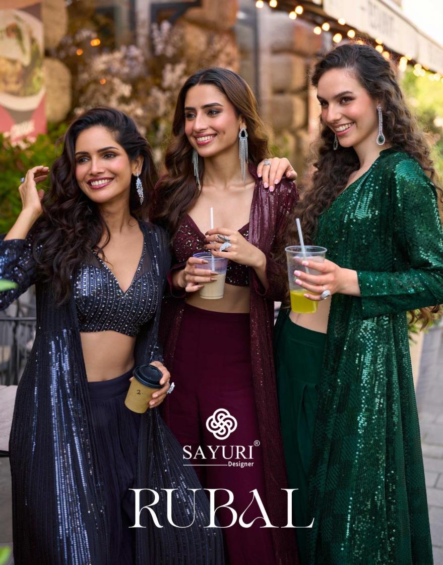 rubal by sayuri designer georgette readymade exclusive shrug plazzo with blouse 