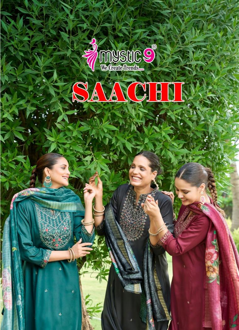 saachi vol 1 by mystic9 gaji silk readymade stylish 3pcs dress