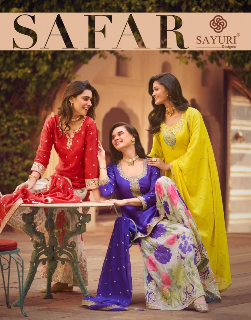 safar by sayuri designer chinon silk fully stitch party wear plazzo suits 