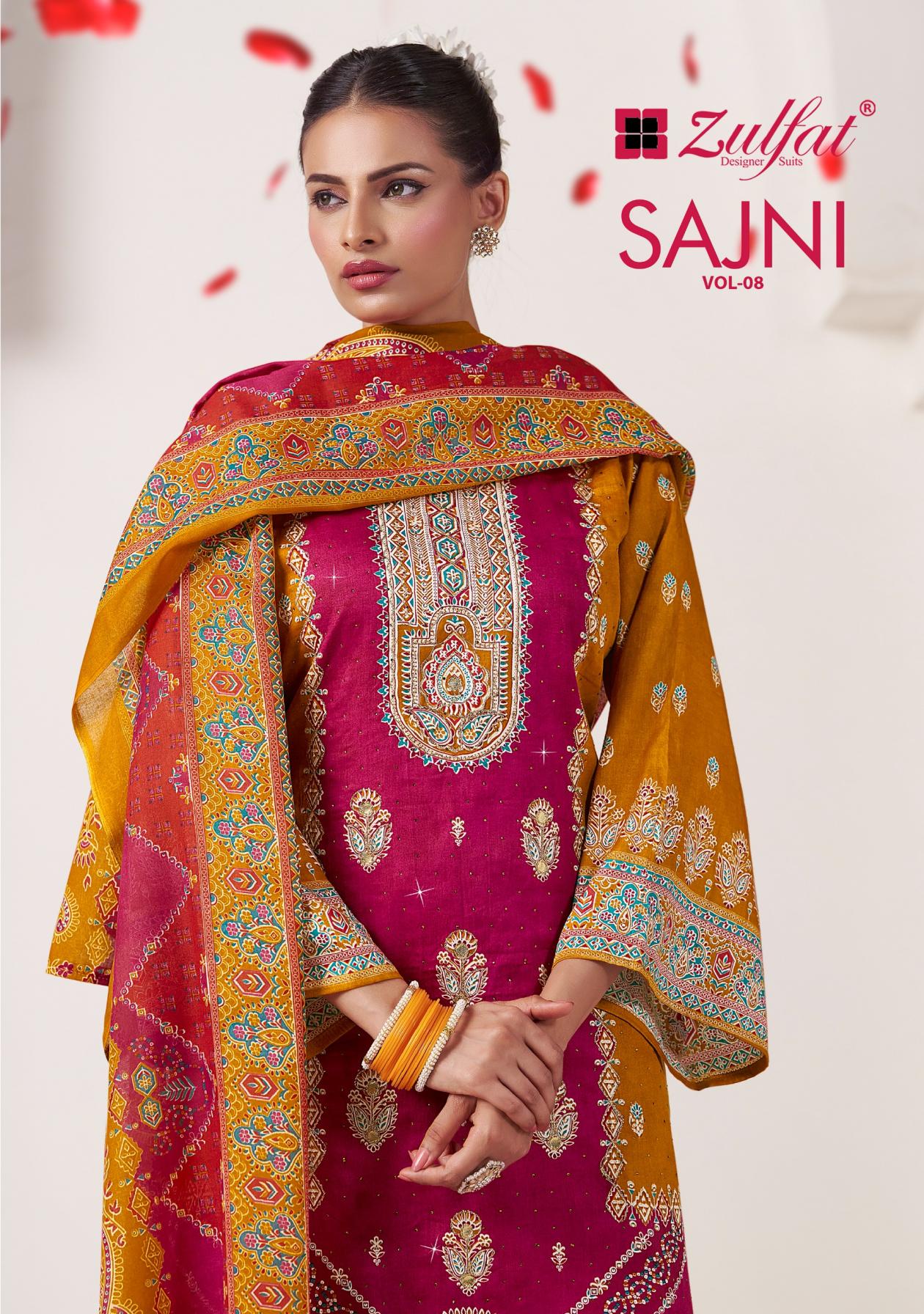 sajni vol 8 by zulfat designer jam cotton readymade big size pakistani 3pcs dress