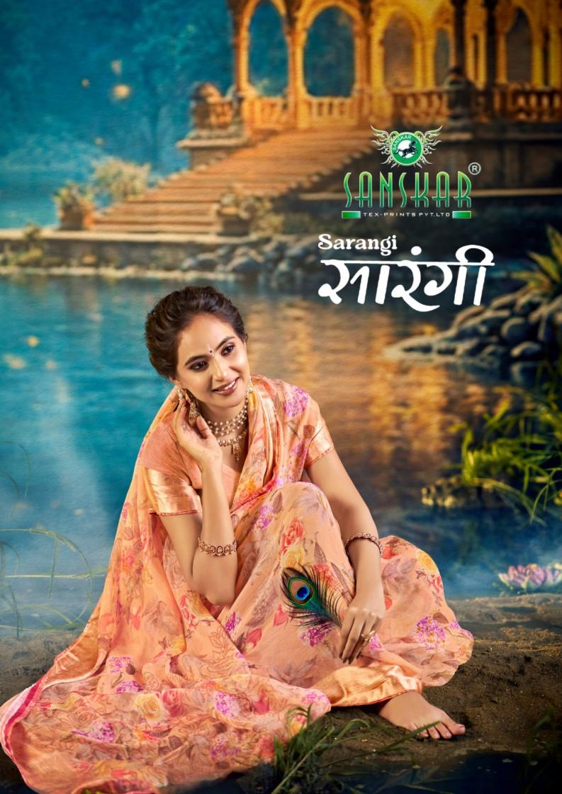 sanskar tex prints sarangi hit design malai chiffon sarees 