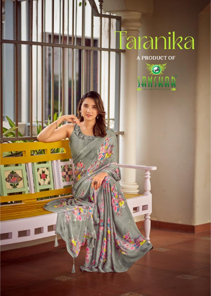 sanskar tex prints taranika sartin chiffon casual saree wholesaler  