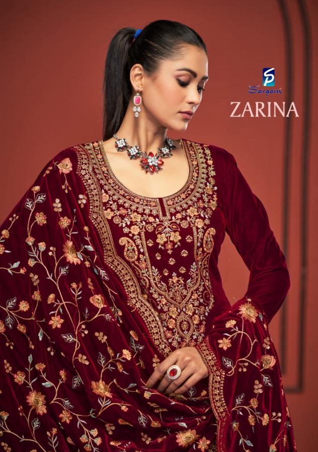 sargam prints zarina winter special velvet dress materials online 