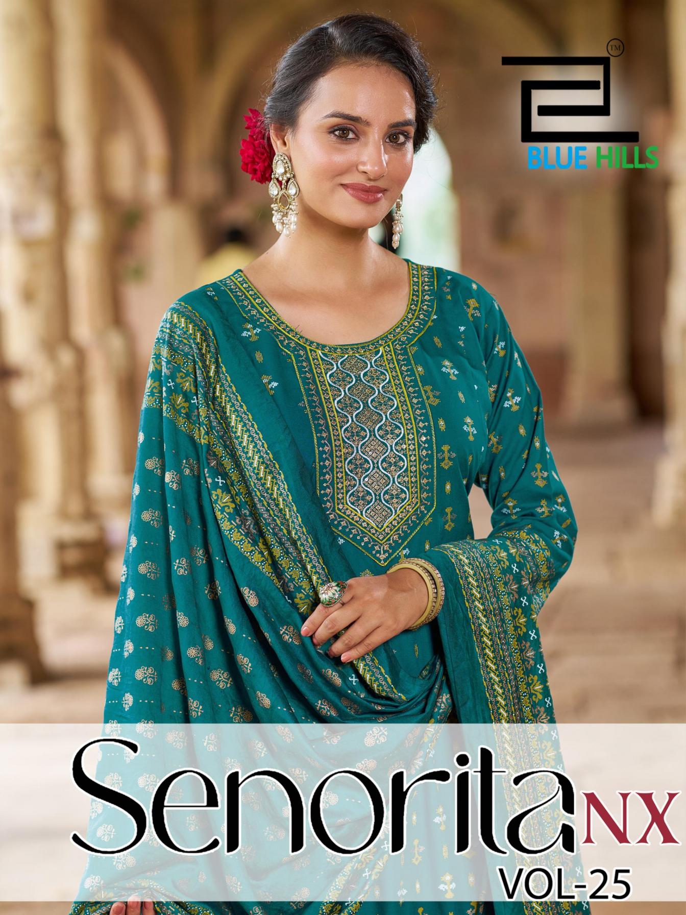 senorita nx 25 by blue hills rayon readymade stylish big size anarkali combo gown with dupatta