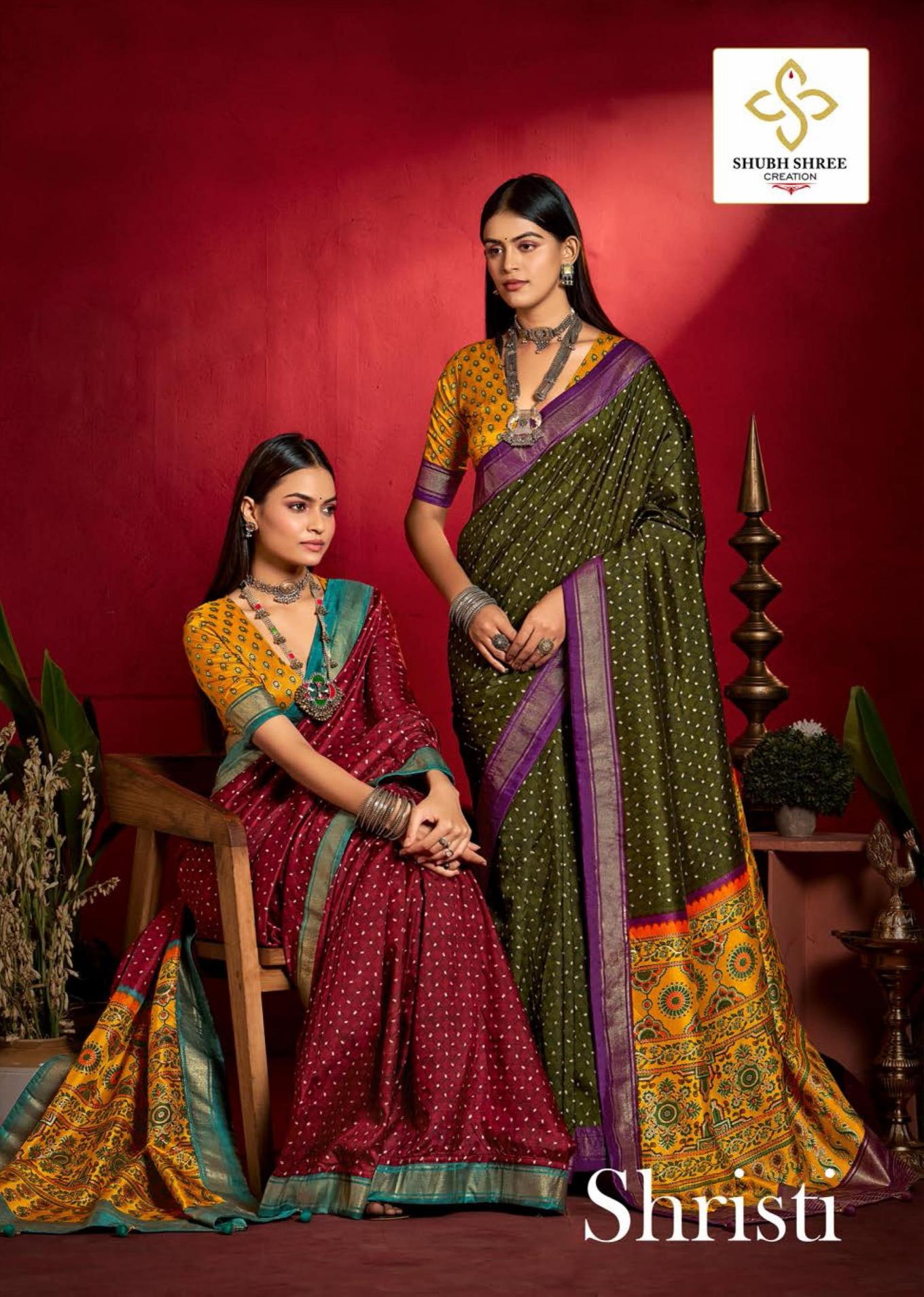 shristi by shubh shree creation velvet tusser silk saree for womens 