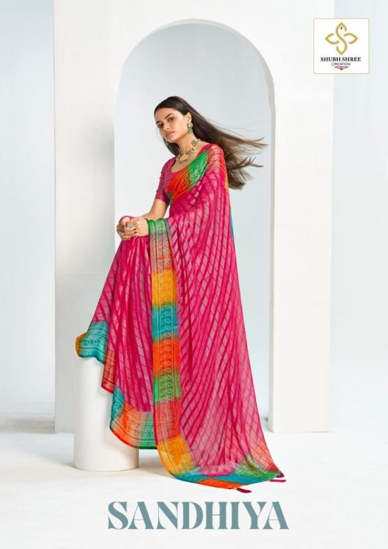 shubh shree creation sandhiya pretty chiffon cheqs brasso sarees 