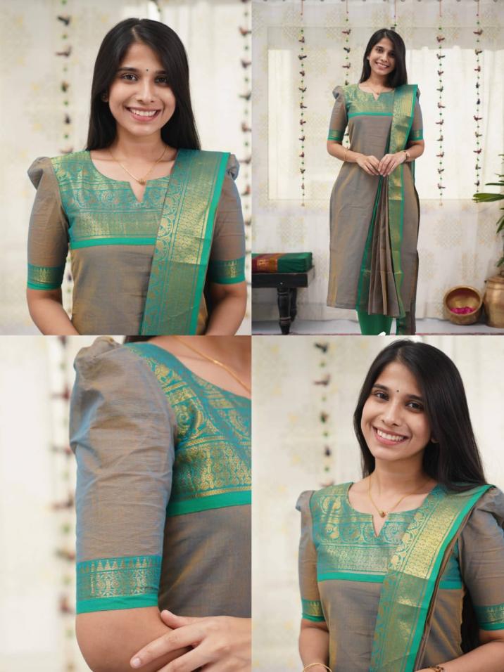 silk cotton intricate weaving work readymade fancy kurti with dupatta