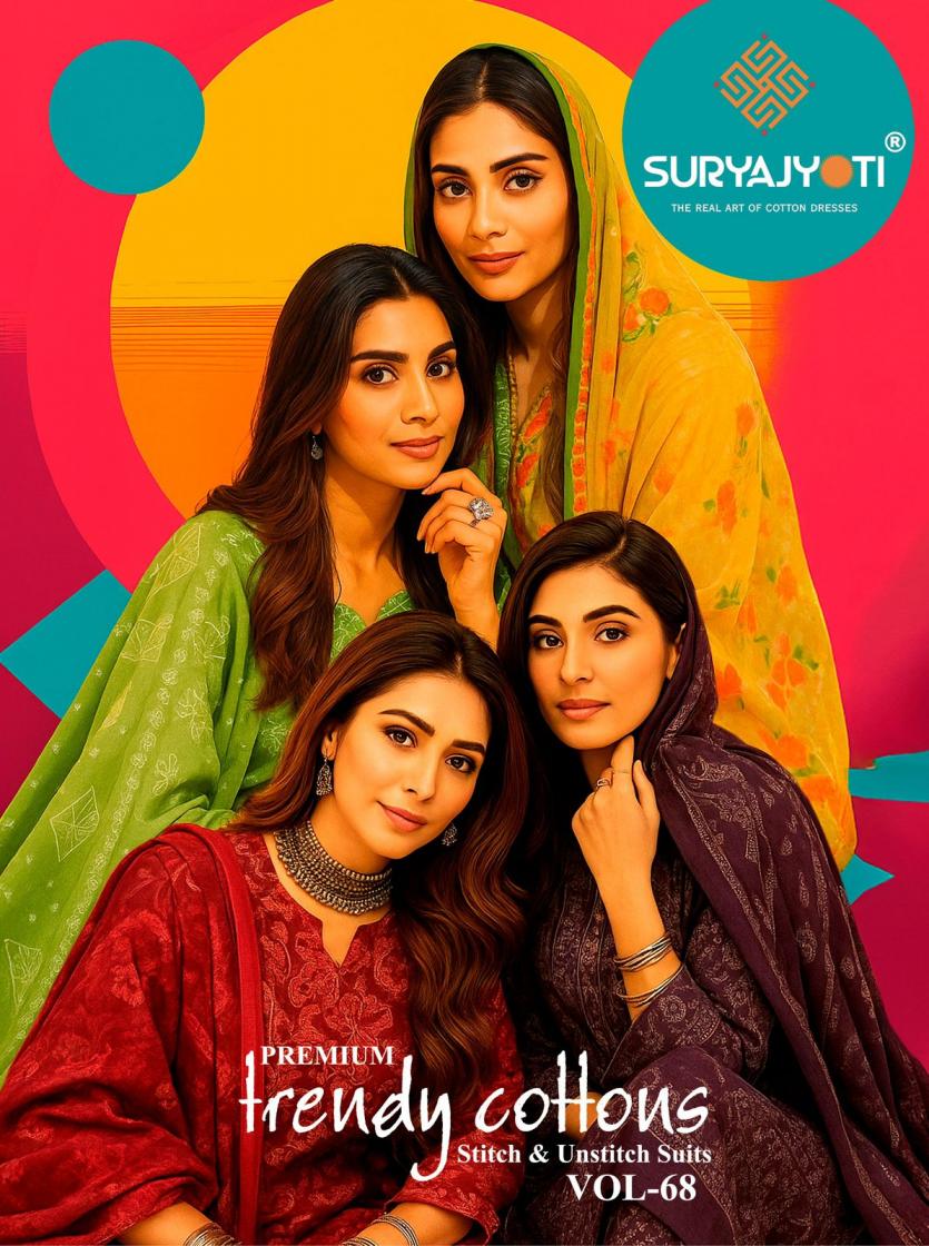 suryajyoti trendy cotton vol 68 unique cotton readymade big size suits 
