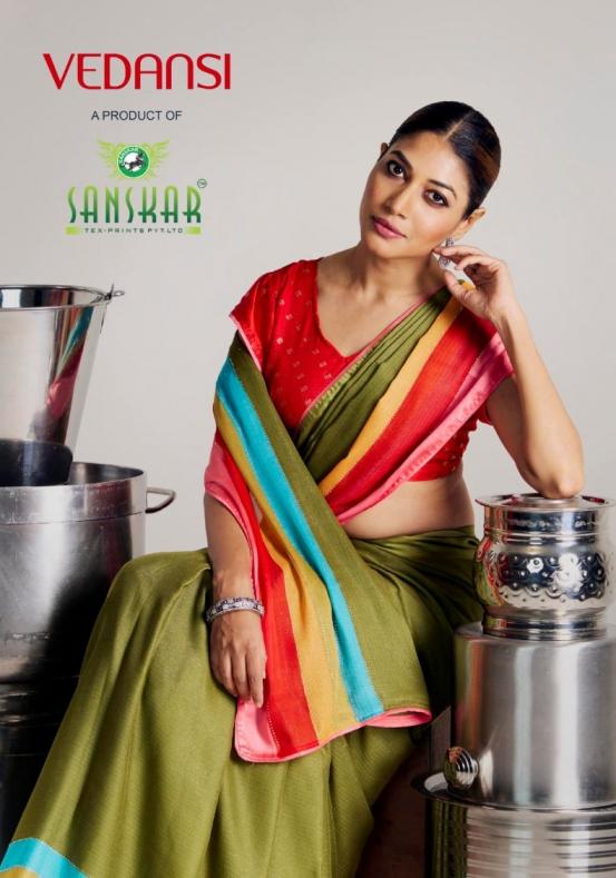 vedansi by sanskar tex prints unique satin chiffon sarees 