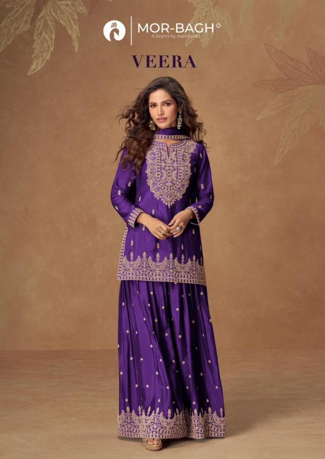 veera by aashirwad mor bagh chinon silk readymade party wear plazzo suits 