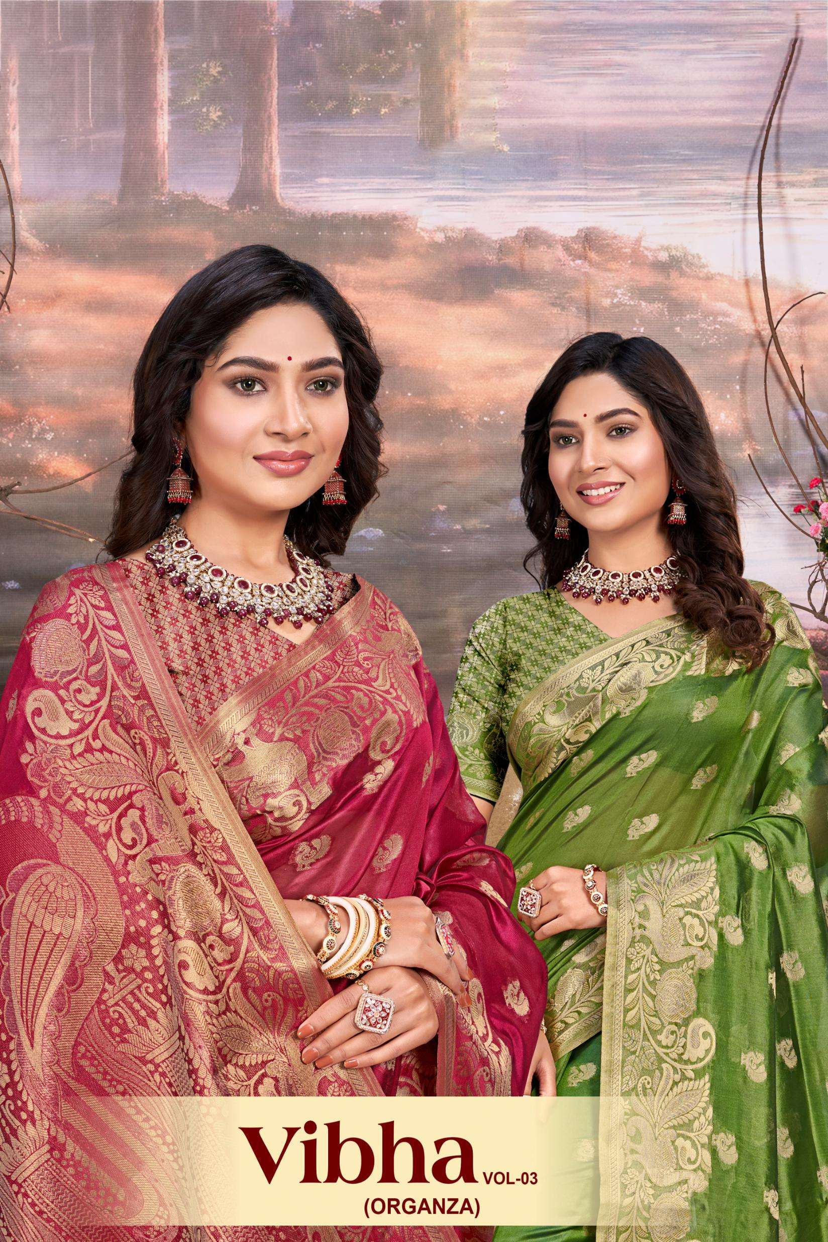 Vibha Vol-3 By Bunawat Party Wear Heavy Organza Sarees Collection
