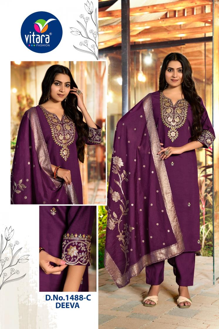 vitara fashion deeva vetican silk fully stitch combo salwar kameez 