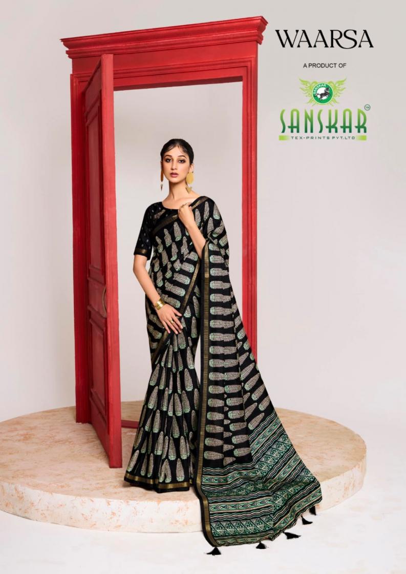 waarsa by sanskar tex prints elegance crush silk sarees 