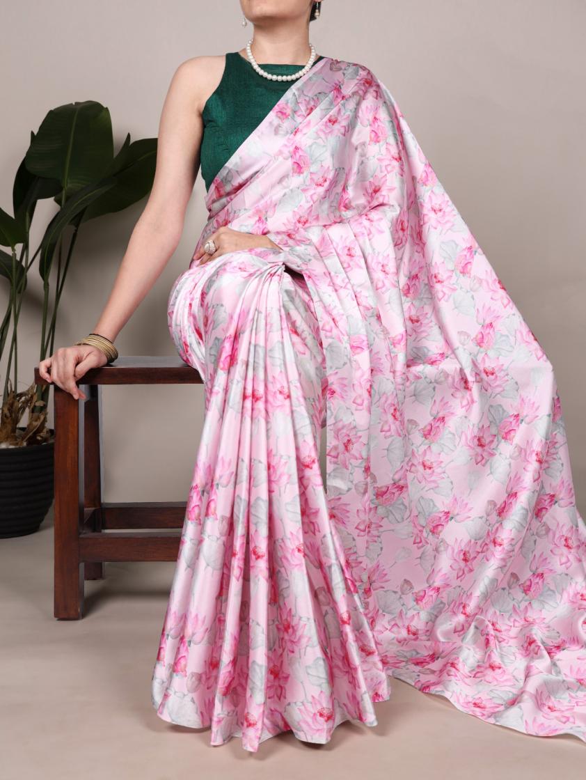 ynf7004 elegance satin silk floral print saree for womens 