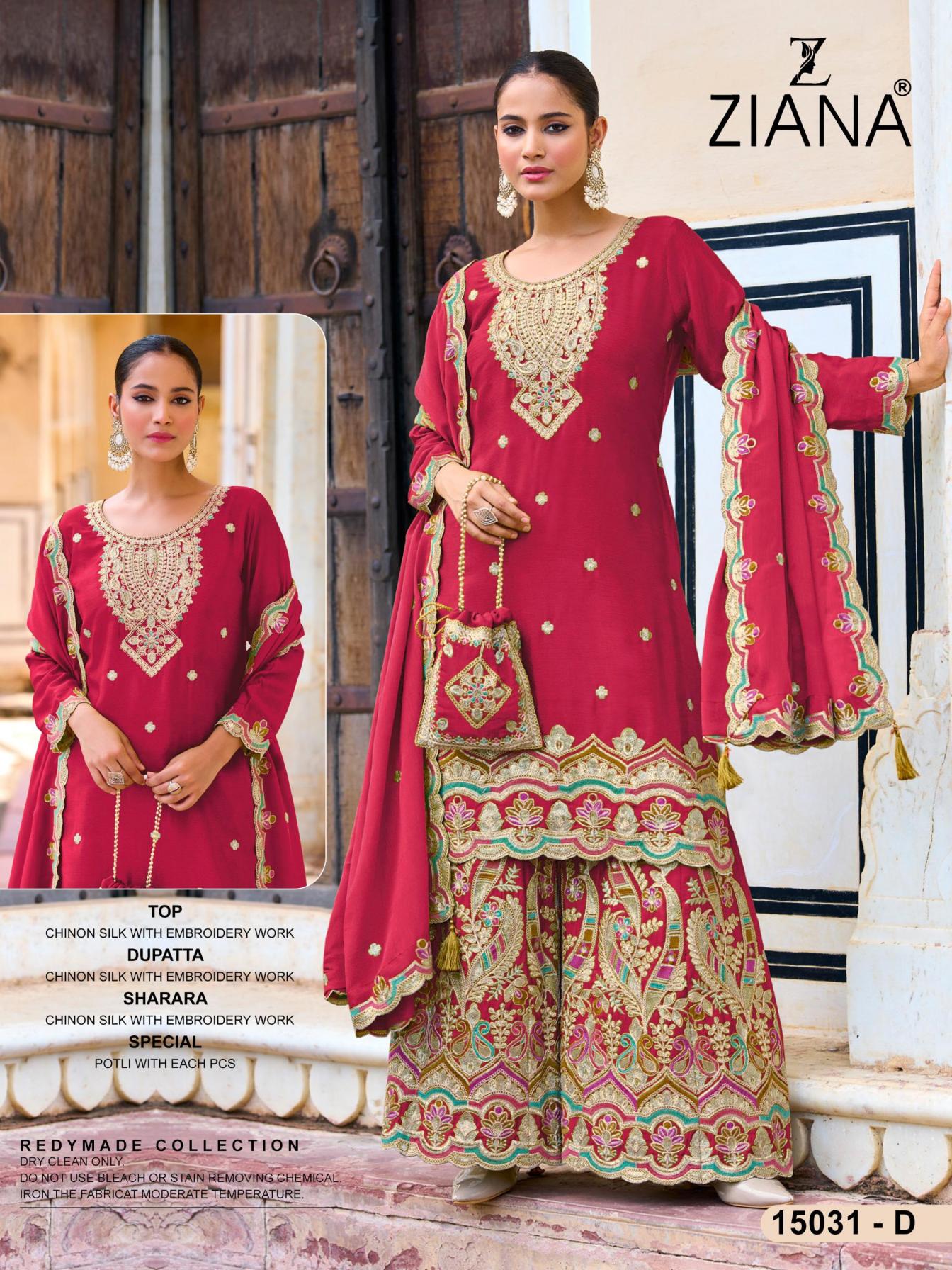 ziana 15031 exclusive chinon silk pakistani readymade plazzo suits 