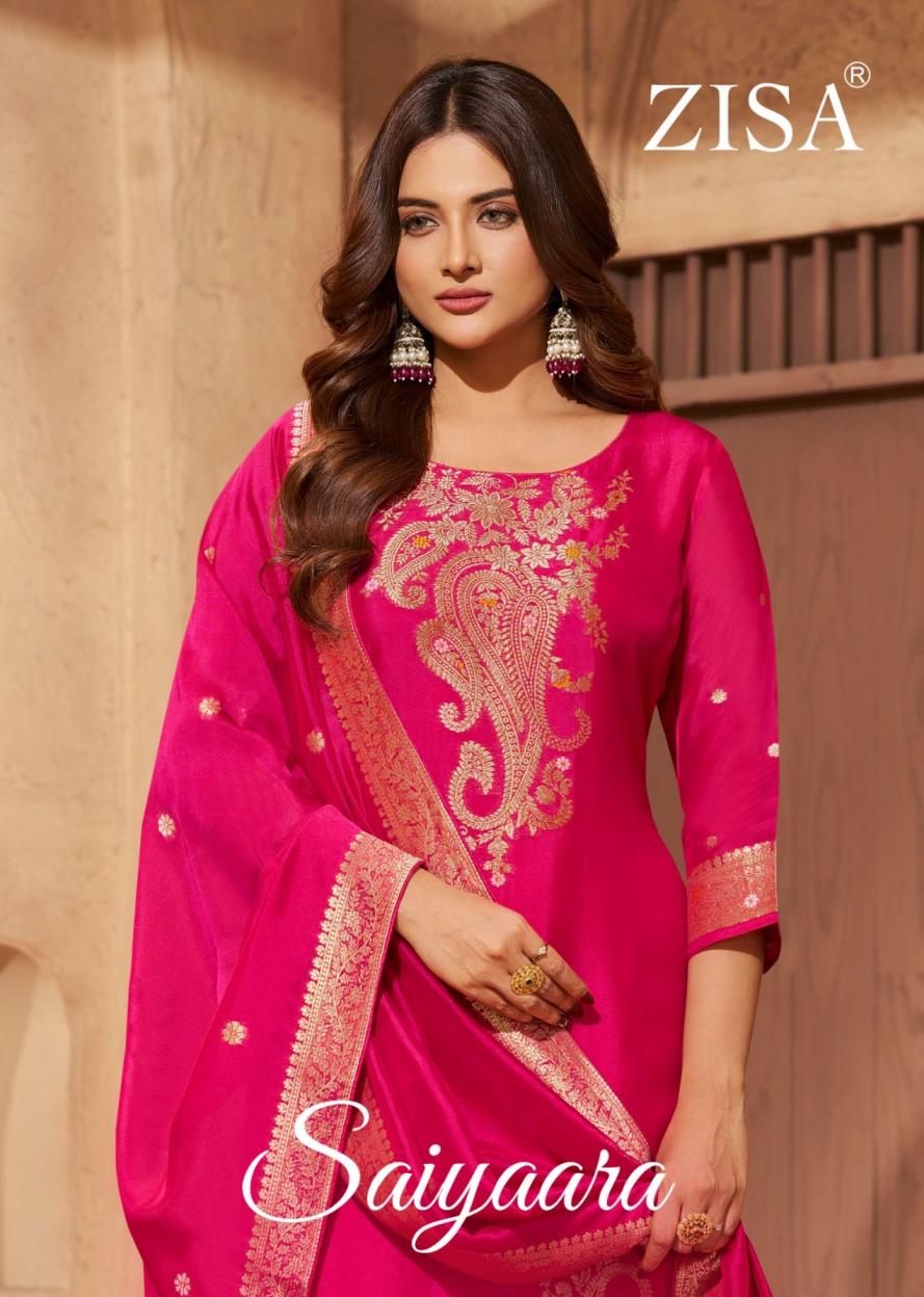 zisa meera trendz saiyaara taby silk weaving jacquard unstitch ladies suits 